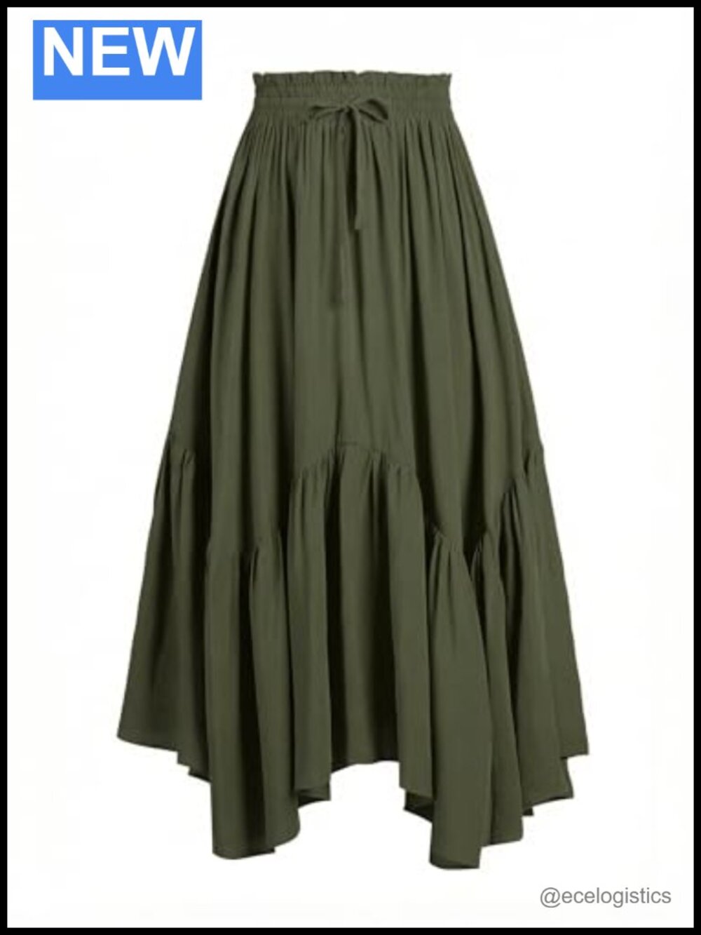 Women's Boho Renaissance Maxi Skirt - Flowy Tiered with Pockets Drawstring Waist